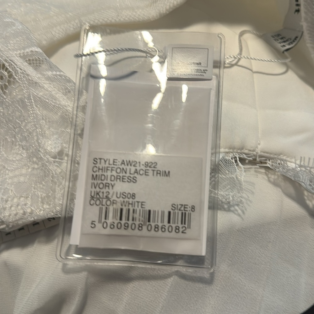 Self Portrait Chiffon Lace Sleeved ivory MIDI dress women’s size 8 - Picture 13 of 13